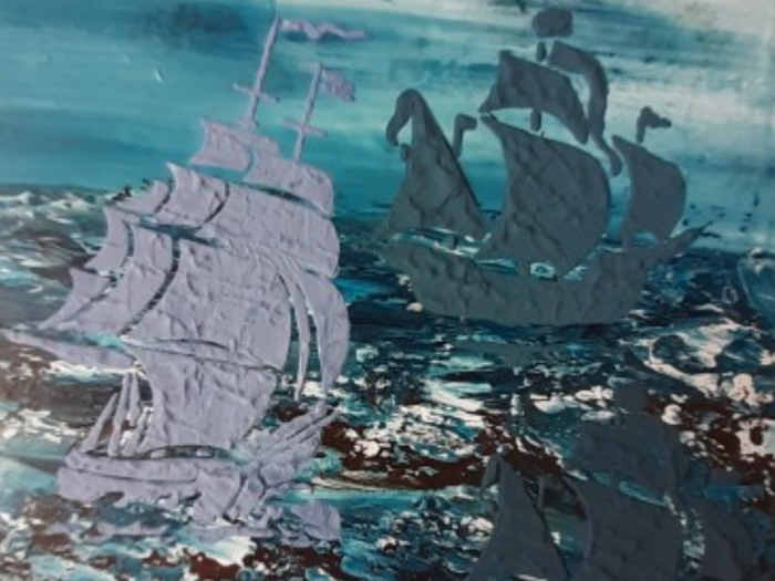 Maritime Geschenke - Bilder handgemalt - Segelschiff - Strukturpaste